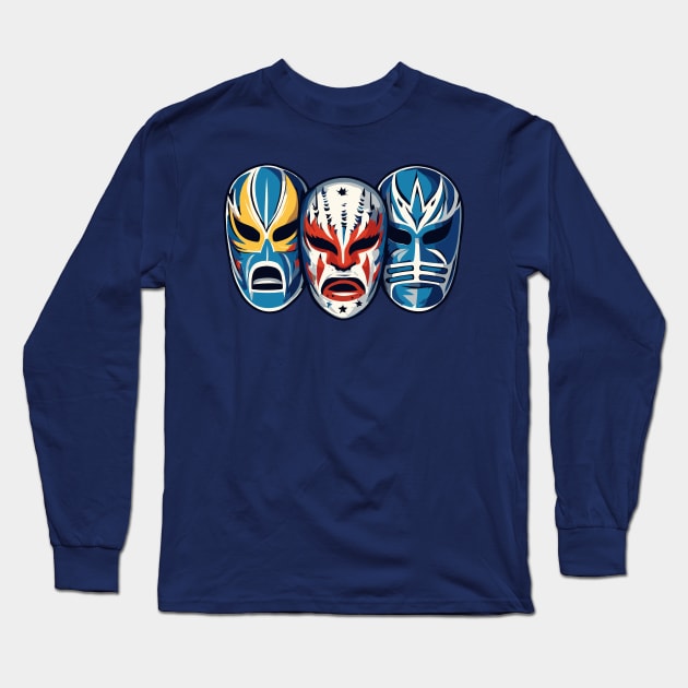 Lucha Libre Luchador Masks Long Sleeve T-Shirt by Ray Crimson